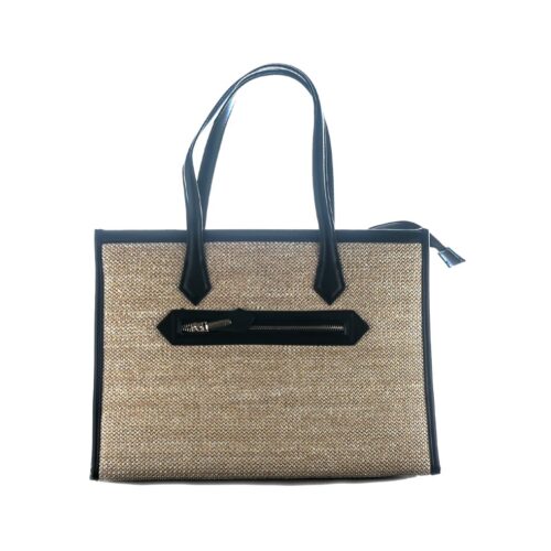 Sac cabas tressé minimaliste noir et beige